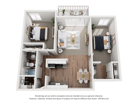 Floor plan for 2 beds, 1 bath, 856 sqft